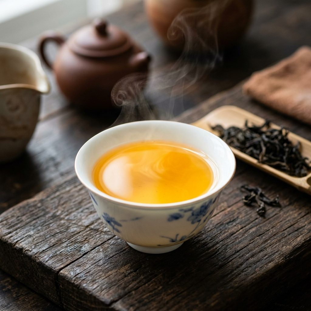 禾富茶號金黄琥珀色盖碗茶汤